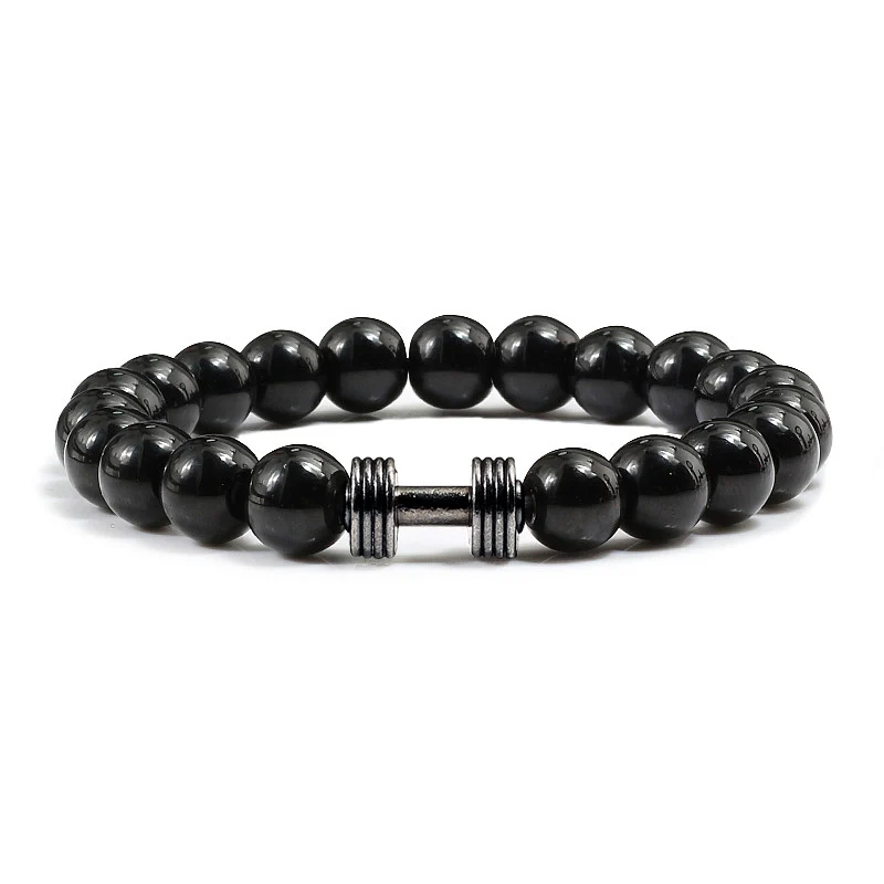 

Matte Beads Bracelets For Couples Black&White Love Bangles White Porcelain Silver&Gold&Gunblack Dumbbell Sports Jewelry Men Gift