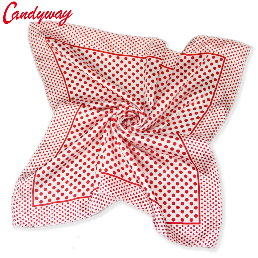 

50x50cm Fashion Printed scarf Silk Head neckerchief Red Dots for Ladies Women Baby elegent Accessorie Headscarf bb297