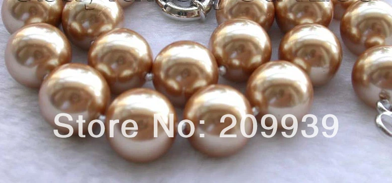 

huij 003122 Genuine Natural 16mm Round Champagne Shell Pearl Necklace
