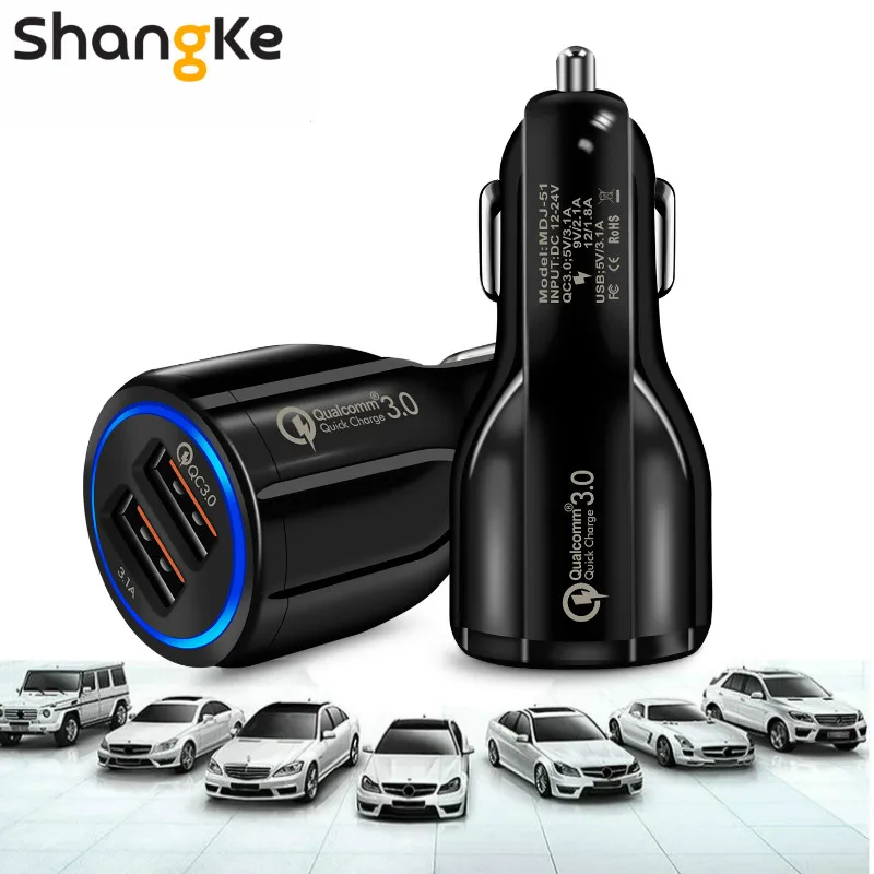سيارة شاحن يو اس بي Shangke سريعة تهمة 3.0 2.0 الهاتف المحمول شاحن 2 منفذ USB سريع سيارة شاحن آيفون سامسونج اللوحي سيارة- شار