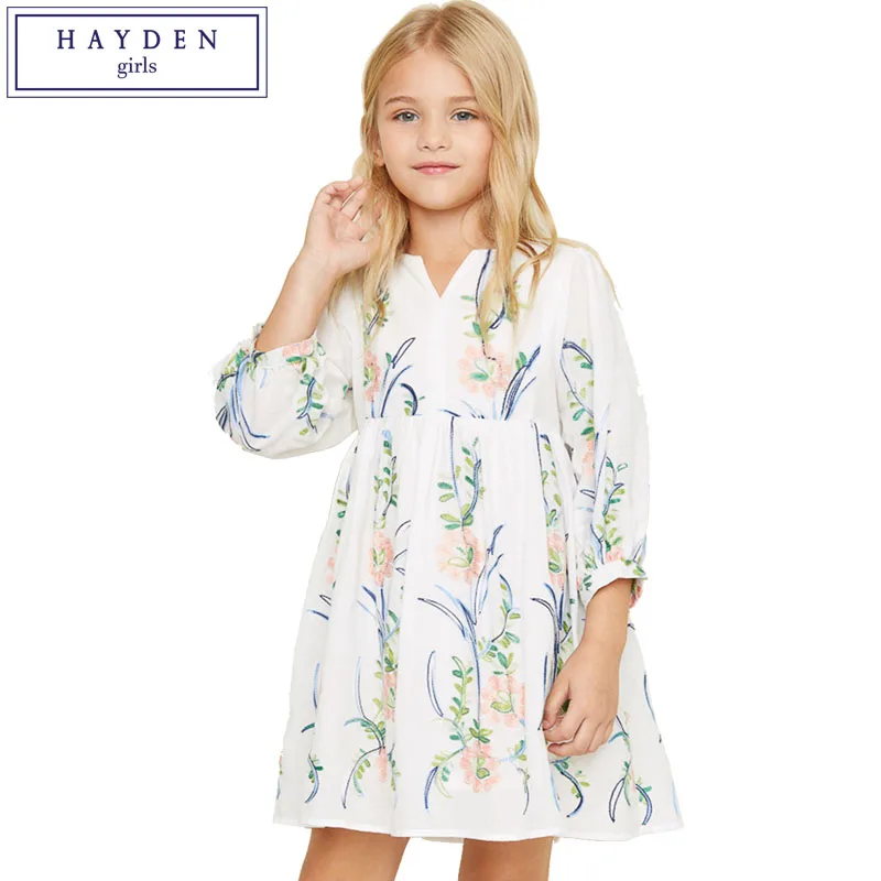 HAYDEN Girls Embroidered Dress Summer 2018 Princess Costume Kids Flower Embroidery Dresses Teenagers Boho Tunic Beach Dress