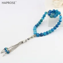 Голубой Агат браслет tasbih 33 шарики мусульманского Аллаха четки природных бусы 10-12 мм многоцветный Ювелирные украшения tesbih