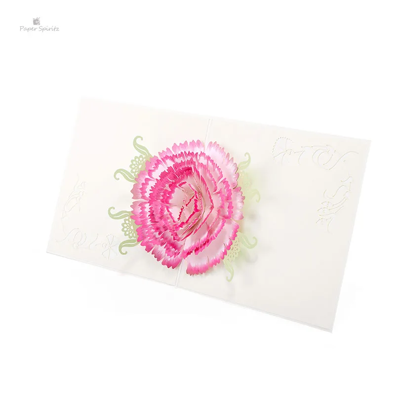  PAPER SPIRITZ elegant Carnation laser cut paper pop up card with blank envelope invitations greetin - 32893296878