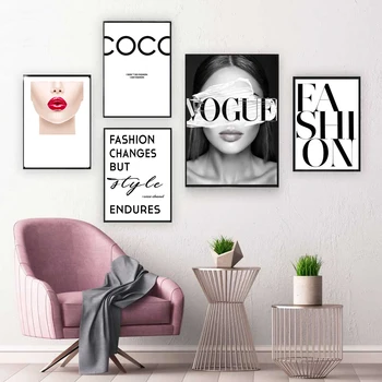 

Fashion Vogue COCO Lips Sexy Girl Wall Art Canvas Poster Minimalist Print Painting Wall Picture for Living Room Home Decor