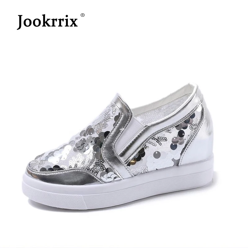 

Jookrrix Autumn Fashion Brand Adult Lady White Shoe Women Glitter Mesh Sneaker Leisure Platform Shoe Breathable Increase Bling