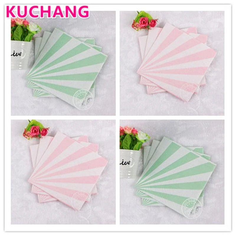 20pcs/pack pink and Green stripes Wedding Serviette birthday party