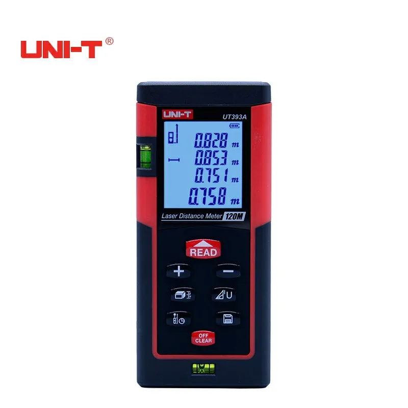 

UNI-T UT393A 120M High Precision Laser Rangefinder Multifunctional Distance Meter Dual Level Bubble +100 counts Data Storage