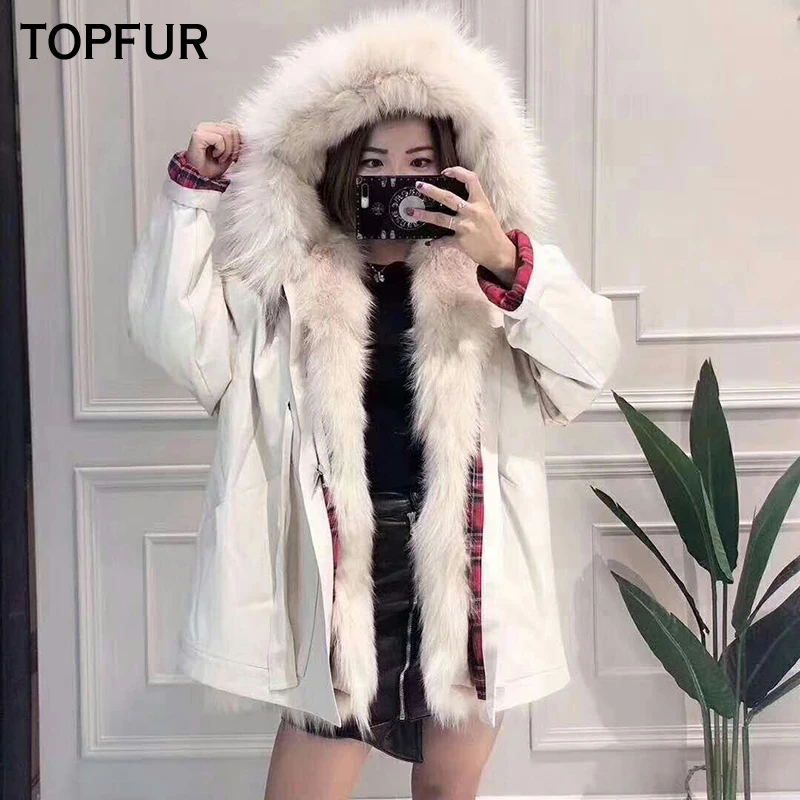 

TOPFUR Real Fur Parka Women New Style Fashion Thick Warm Natural Fox Fur Lining Winter 2018 Luxury Parka With Raccoon Fur Collar