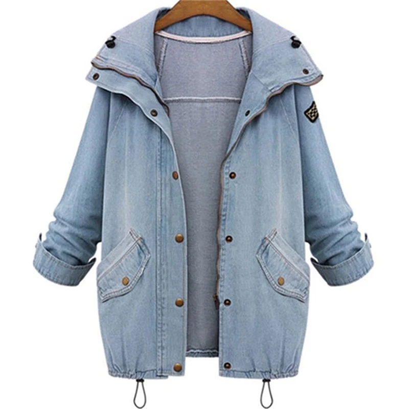 discounted  Autumn Women Jacket Two Piece Set Denim Jacket Hooded Plus Size Oversized Casual Women Long Sleeve 
