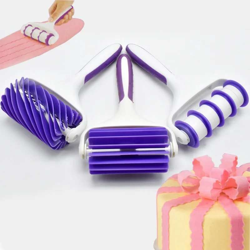 Фиолетовый ручка тиснение варочной панели резка роликовый нож помадка торт инструмент изменить красивые края торта DIY инструмент для выпечки