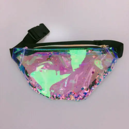 

New 2019 Women Fanny Rainbow Transparent Belt Bag Shiny Neon Laser PVC Holographic Hologram Waist Packs Shoulder