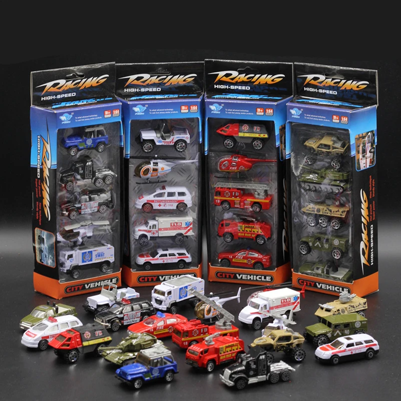 5pcs/set Alloy Toy Car Model Aircraft Fire Truck Ambulance Vehicle