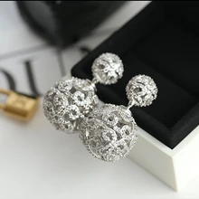 925 Серебряный Роскошный топ AAA кубический цирконий Прозрачный камень большой шар серьги гвоздики для женщин