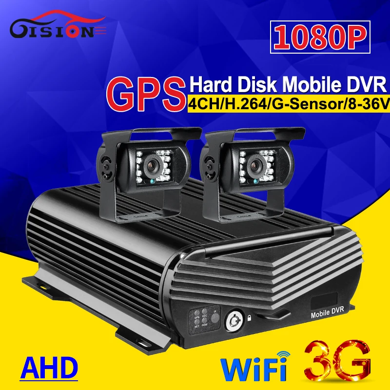  Disco Duro HDD 4CH 1080 P AHD coche móvil Dvr con 3G GPS función Wifi + 2 x trasero ver cámaras de 