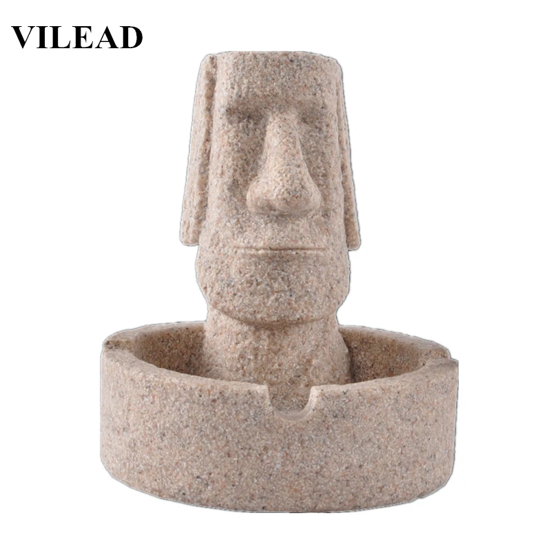 

VILEAD 5.5'' Easter Day Decoration Stone Ashtray Easter Island Moai Figurines Pukao Statuettes Christmas Decorations for Home