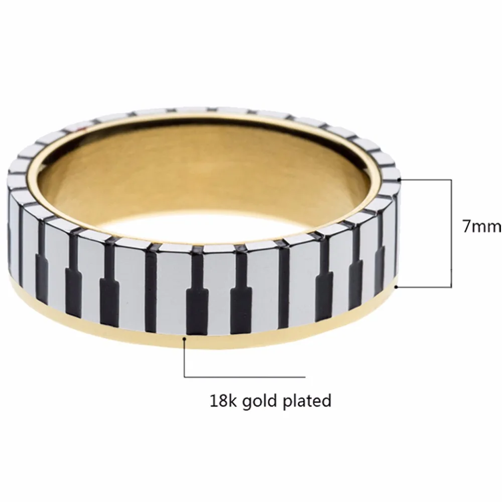 7 мм широкий мужской женский золотой цвет музыка пианино клавиатура обручальное кольцо для любителей музыки и фортепиано Доступные размеры 5-10
