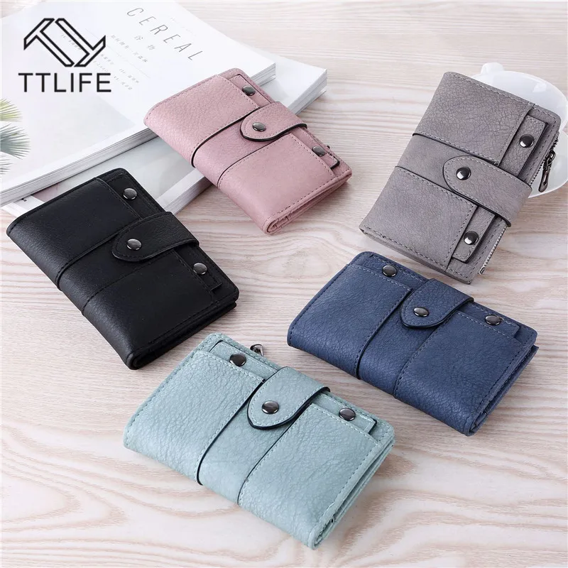 

TTLIFE Women Wallet Simple Retro Rivets Short Coin Card Holders Handbag for Girl Storage Bag Small Wallets Ladies Bolsa Feminina