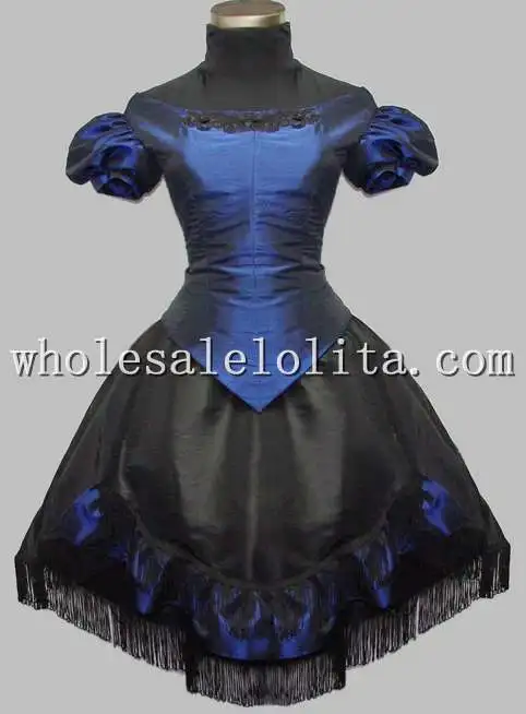 black and blue victorian dress