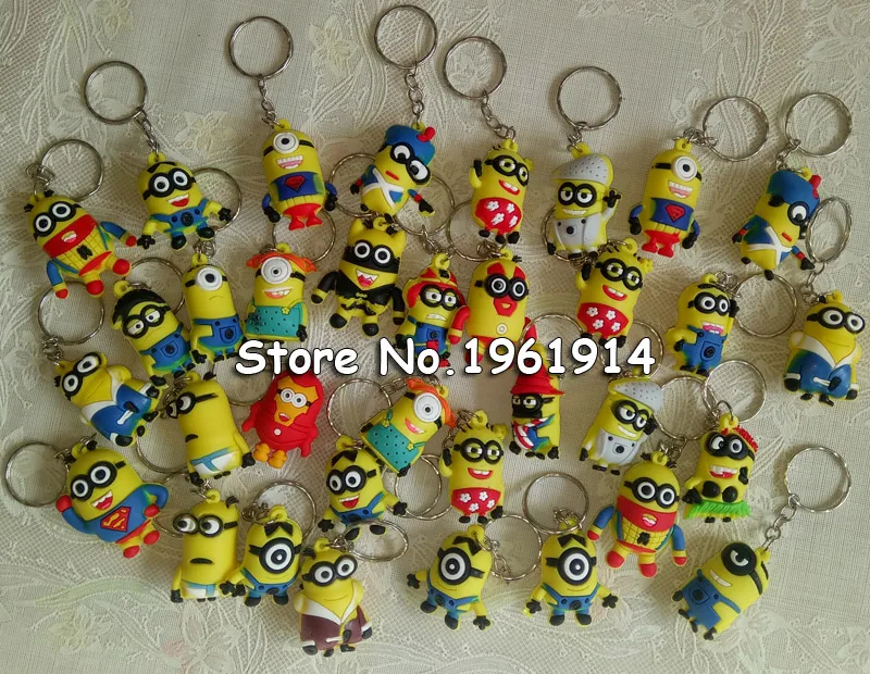 

Wholesale 100 pcs random Mix designs Free shipping Despicable Me Key Chain Cartoon Minions Keychain Key Ring Chaveiro best gift