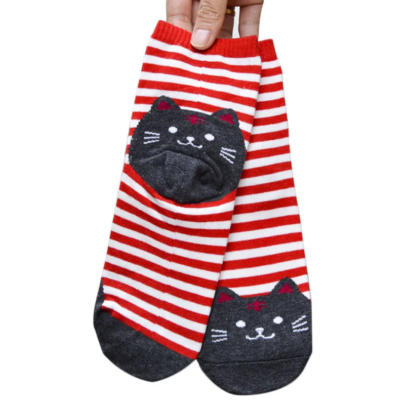 Новинка, Harajuku, женские носки в полоску с объемным рисунком животных, новые Носки с рисунком, цветные носки с изображением кота, хлопковые носки для пола