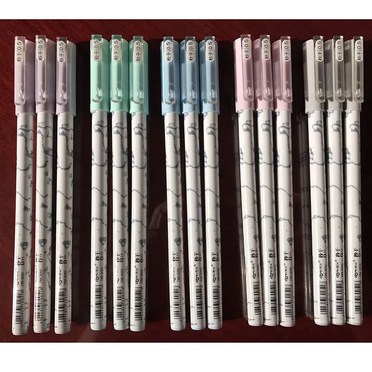 

48 pcs Gel Pens Cartoon Marble black colored kawaii gel-ink pens for writing Cute stationery office school supplies