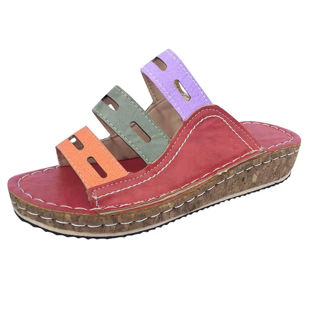 Новая летняя обувь; римские босоножки женские туфли на танкетке; модная женская обувь разных цветов; chaussures femme; Босоножки на платформе chanclas mujer - Цвет: Красный
