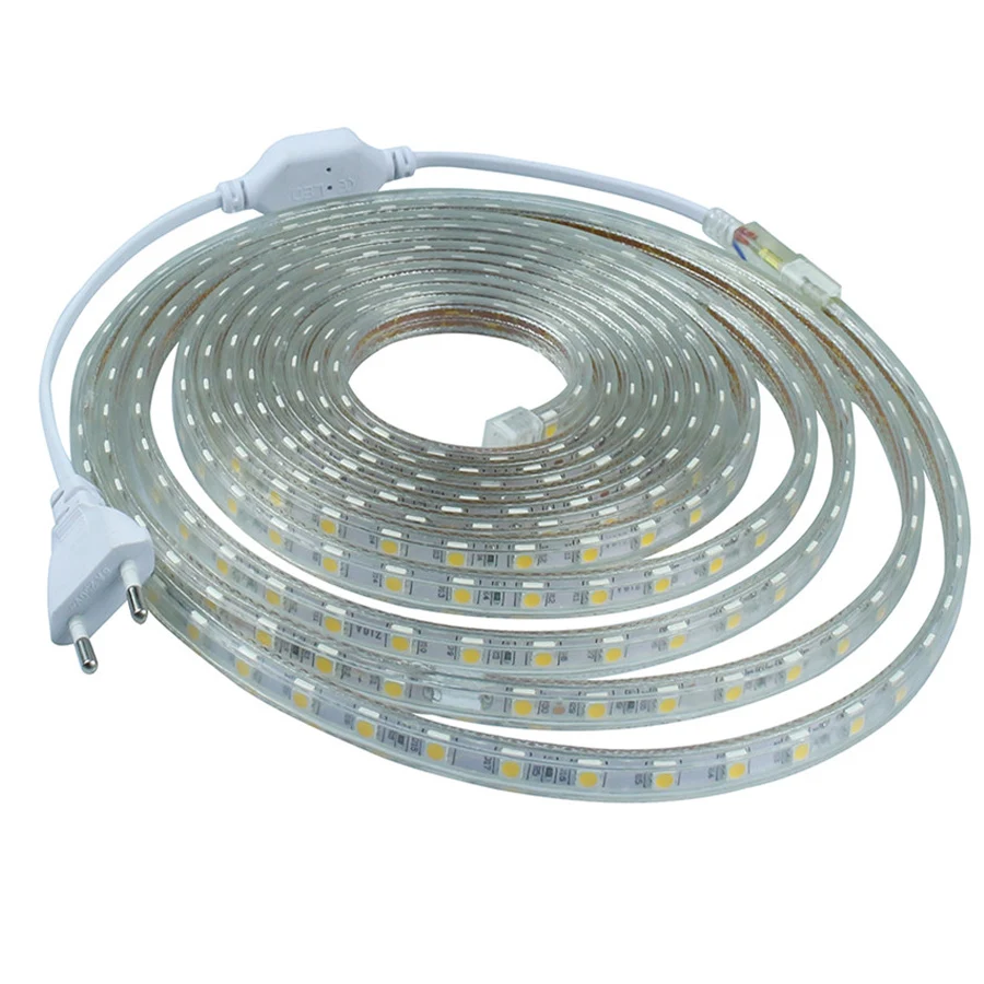 Ac 220v 230v Led Strip Light 5050 Ip67 Ip68 Cool White Wame White Red Green Blue Red Outdoor Led Tape Rope With Plug - Led Strip