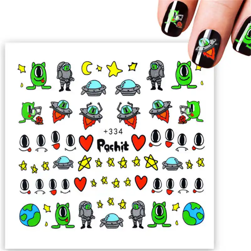 

Kawaii Alien Cartoon Water Decal Nail Art Decorations Stickers For Nails With Inscriptions Cute Transfer Sliders For Nails