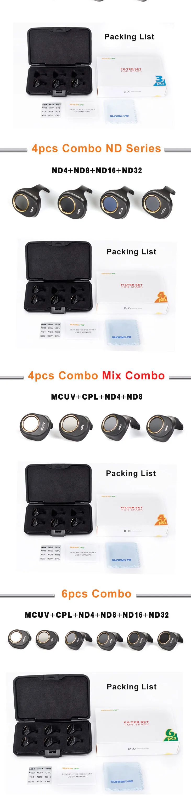 DJI Spark Multi-Layer Coating Film MCUVCPLND4 ND8 ND16 ND32 Filter Kit Lens HD Clear Camera Lens Protector-13
