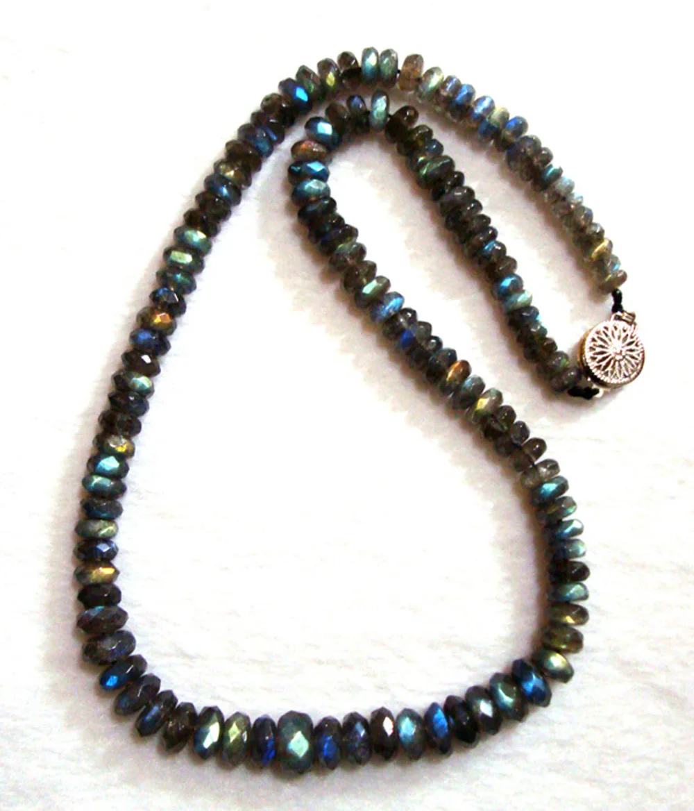 

Free Shipping Natural Labradorite Faceted Rondelle Beads Necklace Women Jewelry accessories weddings parties birthday gift