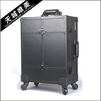 

Professional aesthetic multi-layer universal wheels with light trolley cosmetic box adjustable