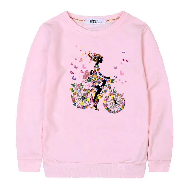

2018 New Autumn Fashion Kids Long Sleeve Girl Butterfly Flower Bicycle Sweatshirt Casual Cool Hipster Top Cute Hoodie Shirt