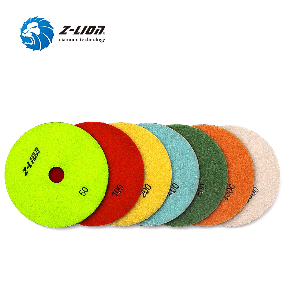 Z-LION 3 개 5 유연한 다이아몬드 연마 패드 125 미리메터 젖은 사용 다이아몬드 샌딩 디스크 돌 화강암 대리석 세라믹 타일 연삭