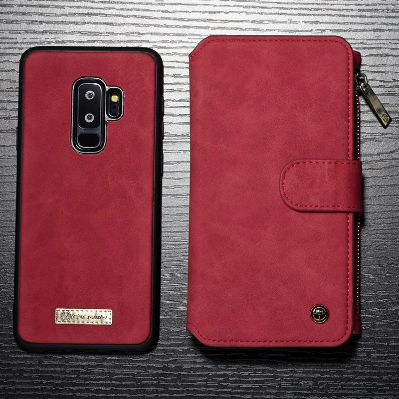 

For Samsung S9 Retro Magnetic Split Wallet Leather Case Business Flip Strap Stand Zipper Bag Cover for Samsung Galaxy S9 Plus