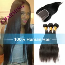 Charming 8A Brazilian Straight Virgin Hair 2 pcs Weft & 1 pc Closure Human Hair Bundles Full Lace Hair