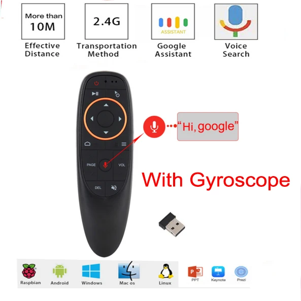 

G10 Voice Air Mouse with 2.4GHz Wireless optional 6 Axis Gyroscope Microphone IR Remote Control For Smart tv Android Box PC