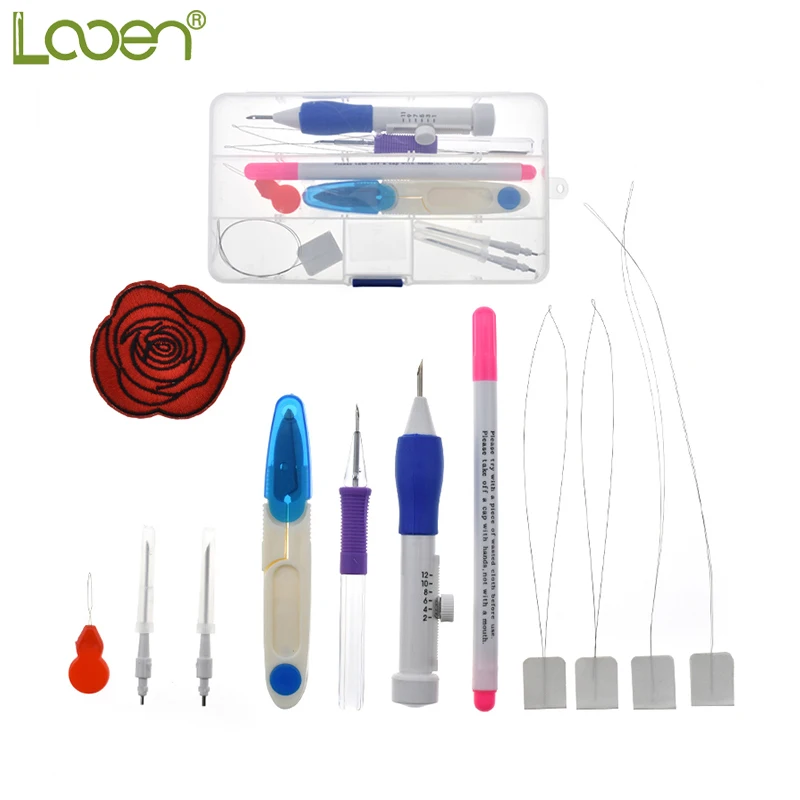 

Embroidery Pen Punch Tool Kit Embroidery Stitching Punch Pen Set with Scissors For Embroidery Threaders DIY Sewing