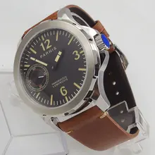 44mm PARNIS Black Dial Luminous Stainless steel Case Leather 2019 New arrival Top Brand Luxury 6497 Hand Winding men's Watch romantic sweet 44mm corgeut black dial luminous marks sapphire glass leather strap luxury brand 6497 hand winding men s watch