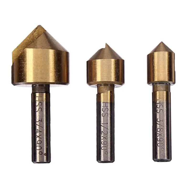 3pcs Single Flute 90 Degree Edge Chamfer Countersink Drill Bit End Mill Cutter Hand Tool Countersink Electric Drill Drill Bit