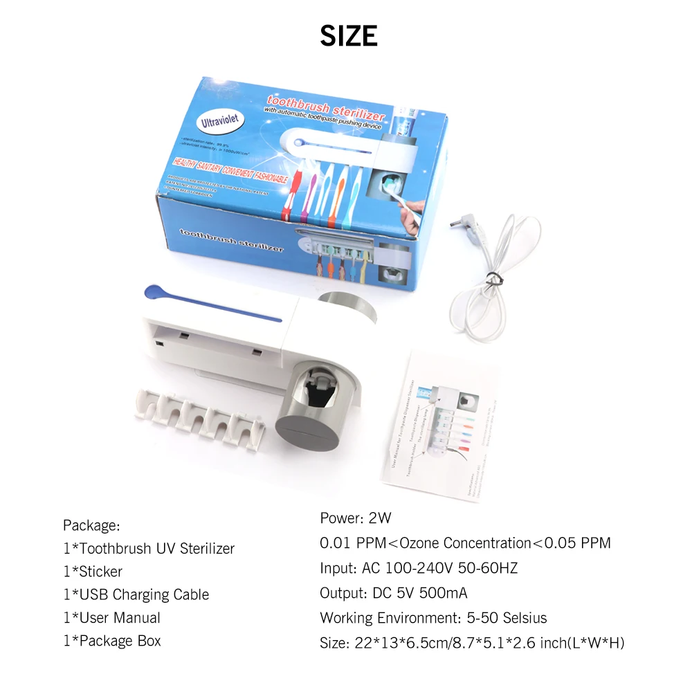 2 in 1 UV Light Ultraviolet Toothbrush Sterilizer Toothbrush Holder Automatic Toothpaste Squeezers Dispenser Home Bathroom Set