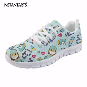 

INSTANTARTS Students Spring Running Shoes Cartoon Nurse Printed Girls Sports Shoes Outdoor Breathable Air Aesh Lace Up Sneakers