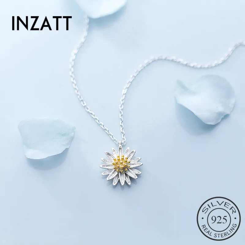 

INZATT Real 925 Sterling Silver Yellow Flower Pendant Necklace For Elegant Women Cute Fine Jewelry Fashion Accessories 2019 Gift