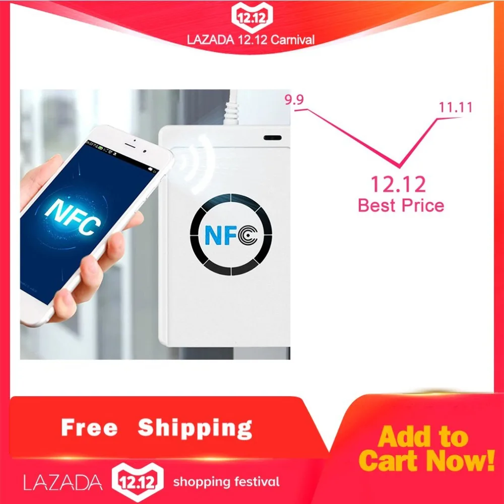 

NFC ACR122U RFID Smart Card Reader Writer Copier Duplicator Writable Clone Software USB S50 13.56mhz ISO/IEC18092+5pcs M1 Cards