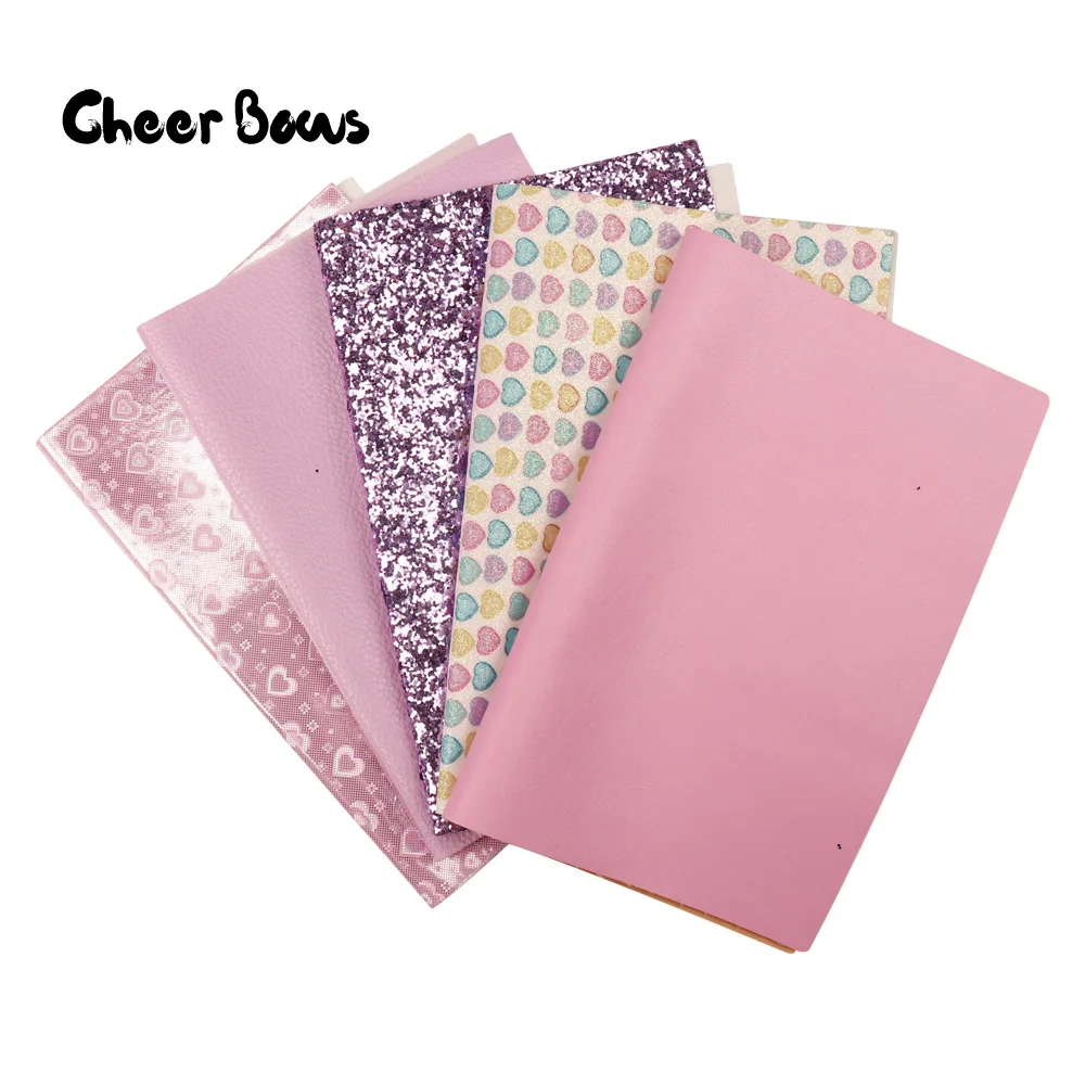 

5Pcs/Set 22*30CM Purple Series Set Shiny Heart Leather Fabric For Girls Bows Making Elegant Candy Sewing Decorative Materials
