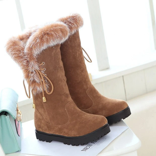 Plataforma para mujer invierno nieve botas de cordón del dedo del pie redondo algodón mediano de la pierna botas térmicas envío gratis|boots work boots|boots match - AliExpress