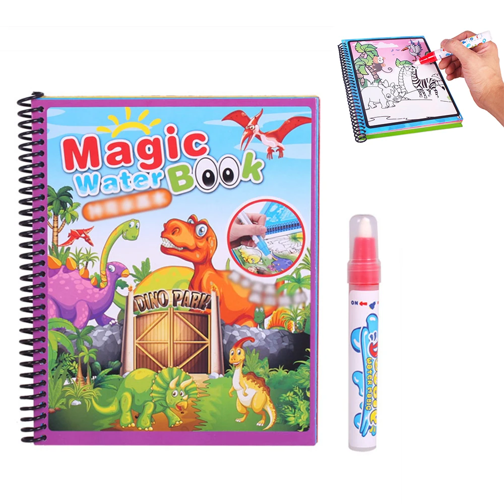 

Hot 19*15cm Dinosaur Series Magic Water Drawing Book Coloring Book Doodle with Magic Pen Painting Board Kid's Educational Toys