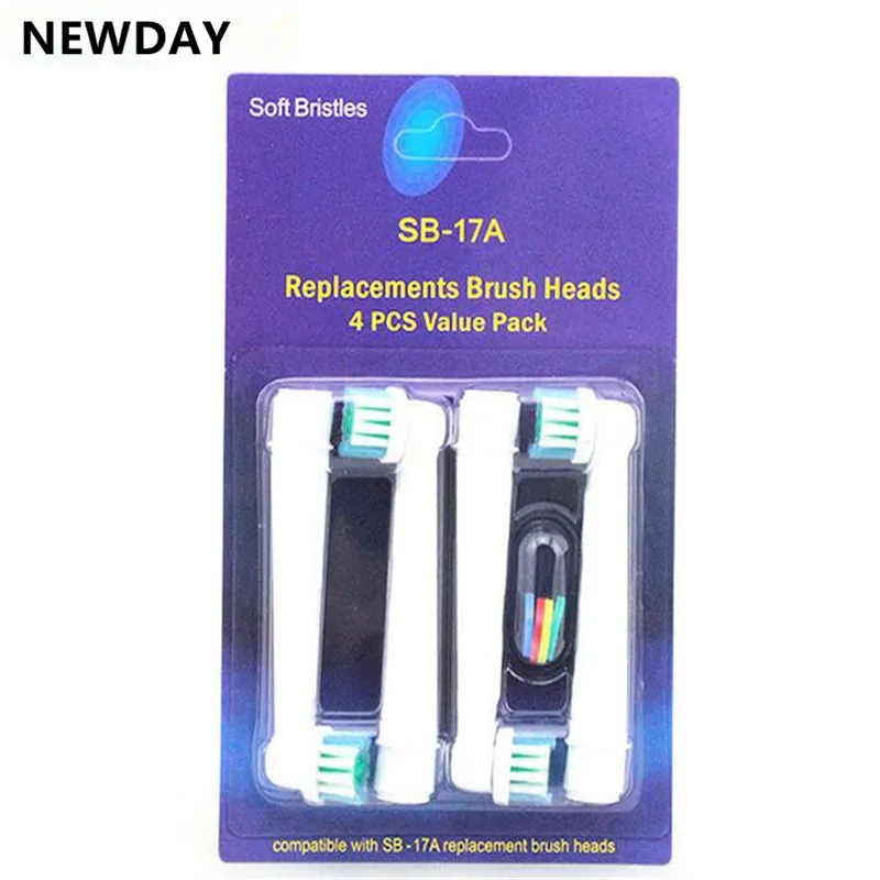 Newday 4Pcs/lot Replacement Electric Toothbrush Heads For Oral B EB 17 SB-17A Hygiene Care Clean Electric Tooth Brush Newday 4Pcs/lot Replacement Electric Toothbrush Heads For Oral B EB 17 SB-17A Hygiene Care Clean Electric Tooth Brush