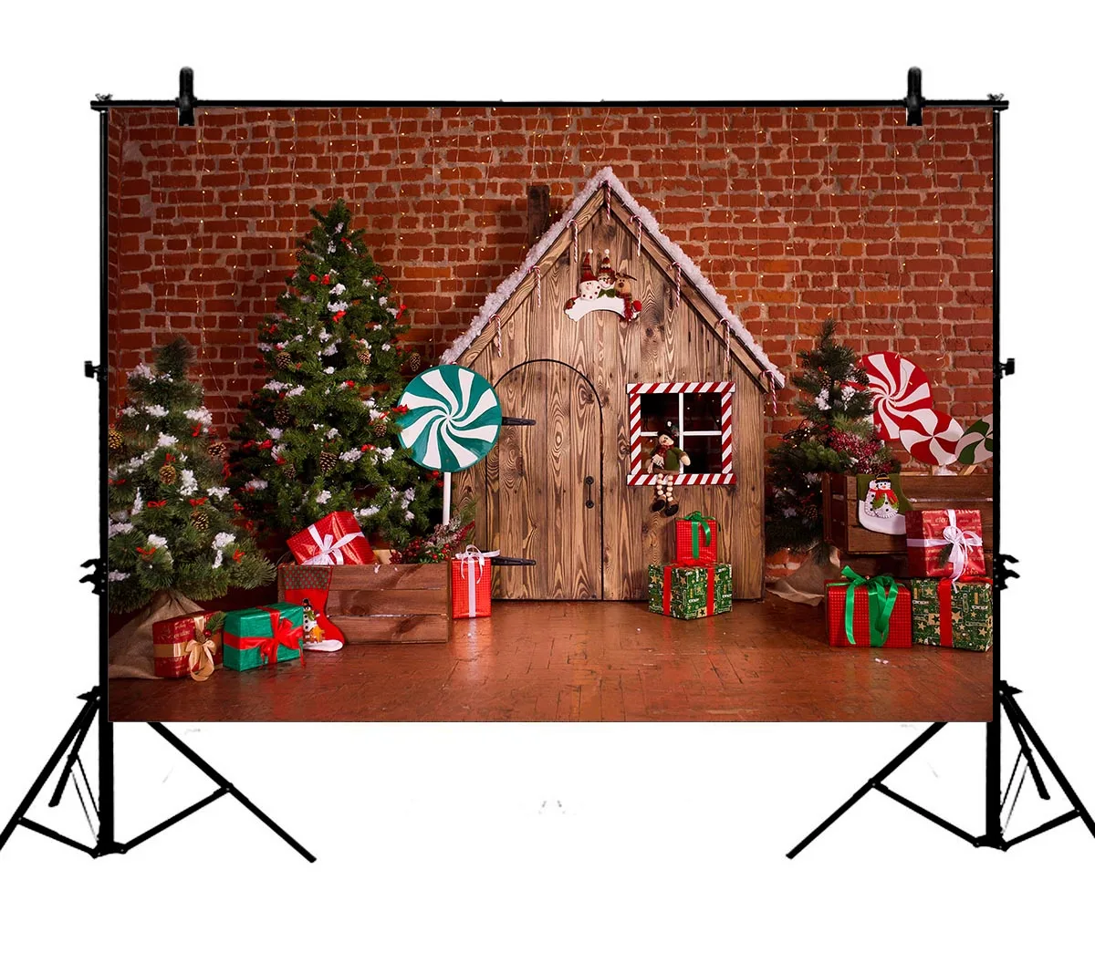 

5x7ft Christmas New Year Tree Xmas Gift Box Brick Wall Polyester Photo Background Portrait Backdrop