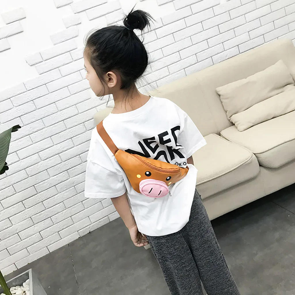 

Child Kawaii Crossbody Waist Bags Solid Color PU Pigs Shaped Adjustable Band Small Chest Hip Packs Travel Shopping Phone Bag #S