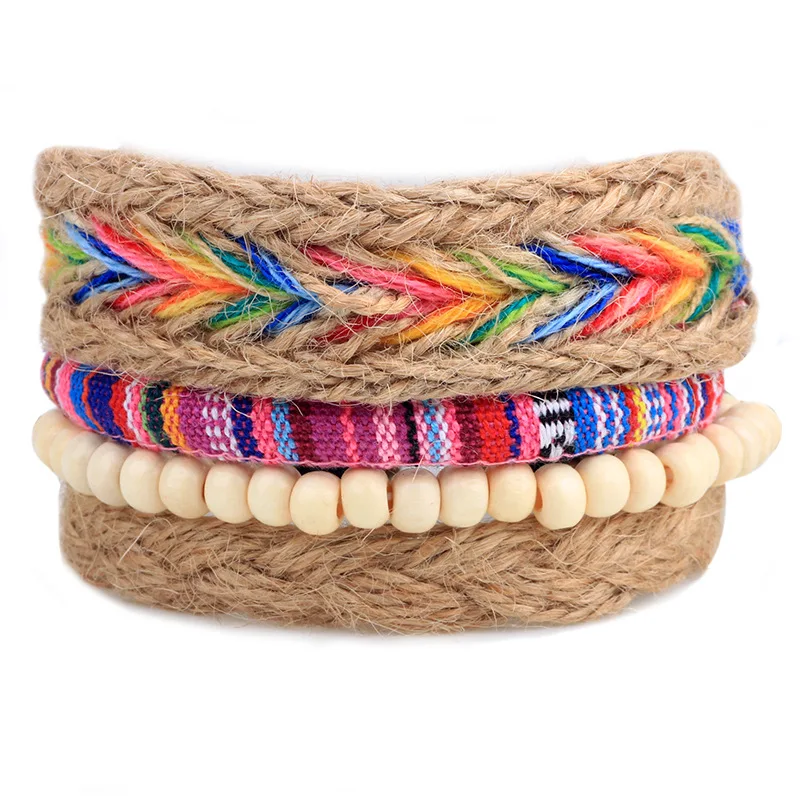 

4 Pcs/Set Bohemia Colorful Hemp Rope Multi-layer Beads Bracelets Retro Punk Bracelet Jewelry Accessories